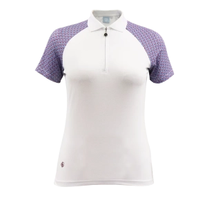 Island Green IGLTS2413 – Ladies Geo Print Ribbed Collar Polo Shirt