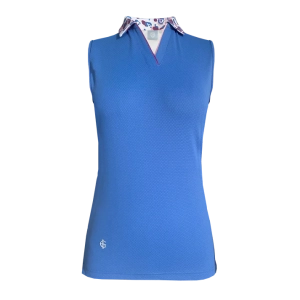 Island Green IGLTS2415 – Ladies Leopard Print Collar Sleeveless Polo Shirt