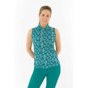Pure Golf Amity Sleeveless Polo Shirt - Teal Frondescence