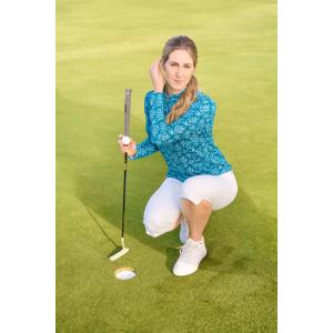 Serenity Long Sleeve Ladies Golf Zip Top - Teal Frondescence