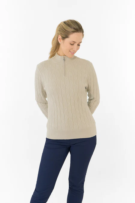 Pure Golf Ladies Sorrell Lined Jumper (Margot Knit) - Oyster - Image 2
